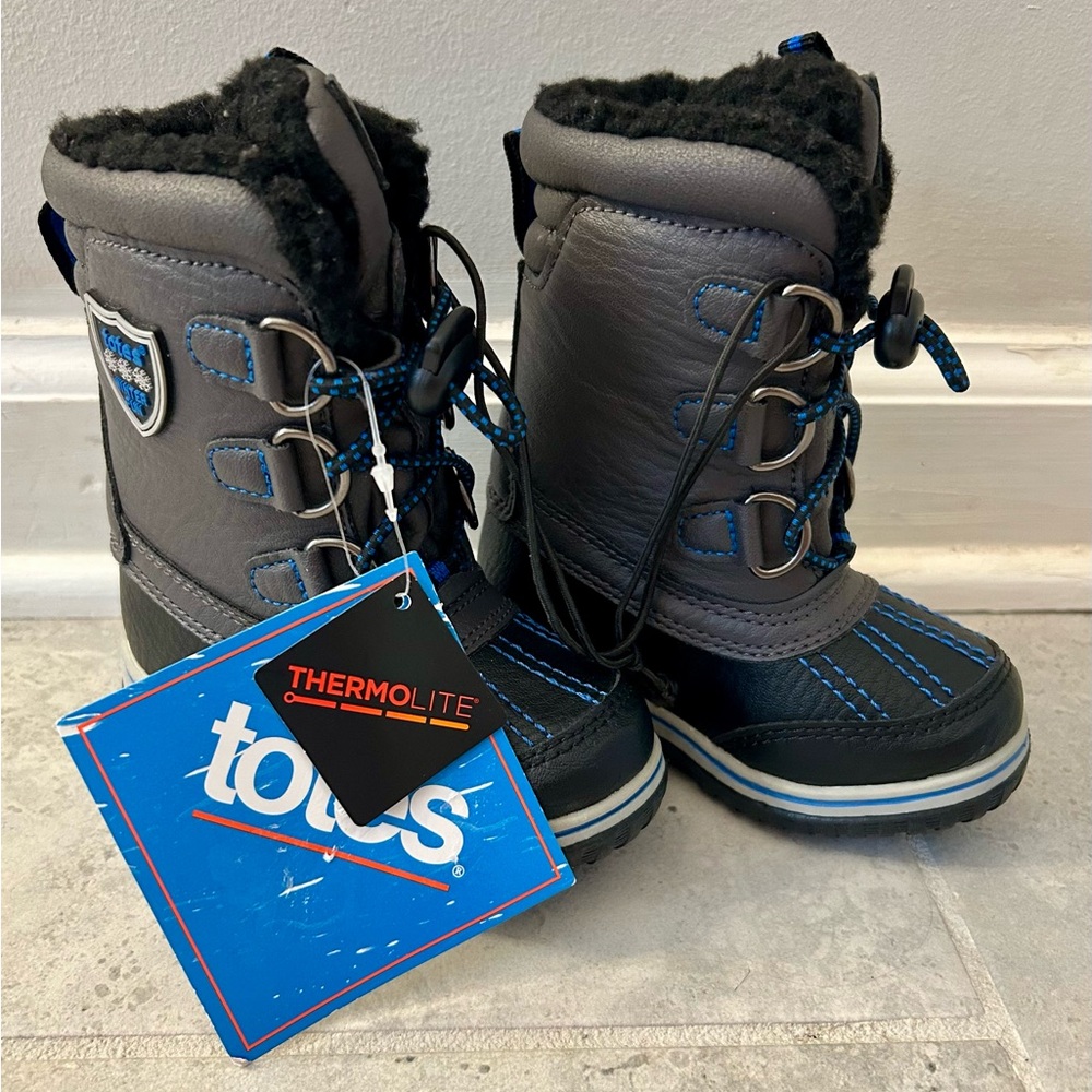 Totes Black and Blue Rain Boots with Waterproof Material and Insulated Lining